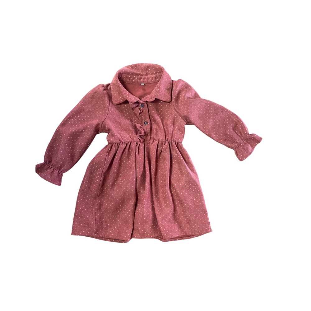 Unbranded Rust Corduroy Polka Dot Ruffle Long Sleeve‎ Dress Toddler Size 2/3